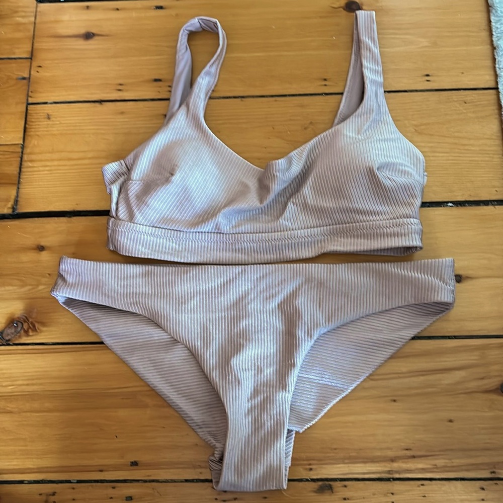 Tan shimmer two piece bikini